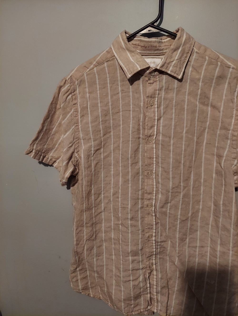 Porter & Ash Men's Large 100% Linen Short Sleeve Button Down Shirt Striped Beach